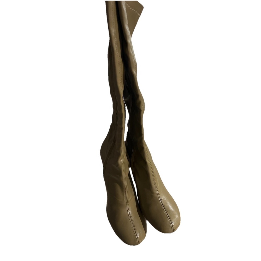 3N5/ZARA Beige Knee High Wedge Boots Faux Leather Round Toe Zip Size 38 - Picture 6 of 6